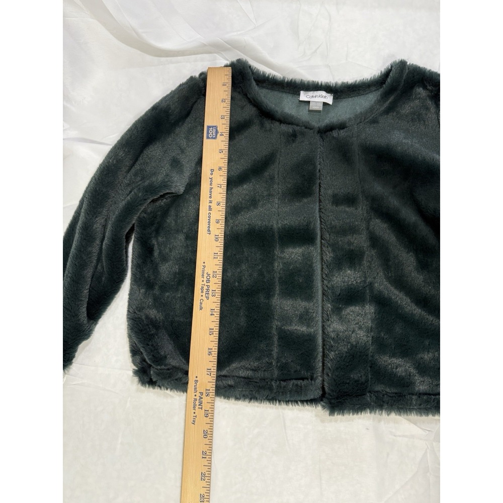 Calvin Klein Green Faux Fur Shrug Jacket Women's SZ Medium Party Cocktail - Picture 10 of 12
